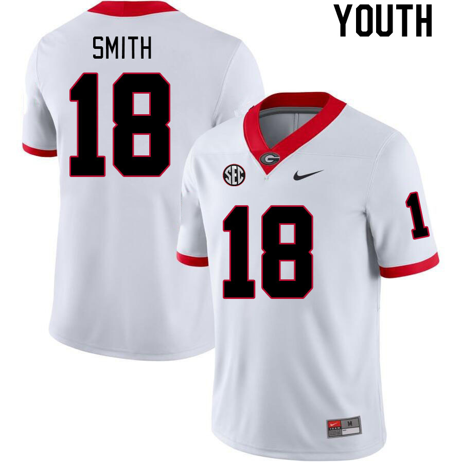 Youth #18 C.J. Smith Georgia Bulldogs College Football Jerseys Stitched-White - Click Image to Close